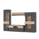 Wohnwand >COMO< in Uni Wolfram Grau / Planked Eiche Dekor inkl. Beleuchtung - 319,3x203,3x52cm (BxHxT)