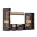 Wohnwand >COMO< in Uni Wolfram Grau / Planked Eiche Dekor inkl. Beleuchtung - 319,3x203,3x52cm (BxHxT)