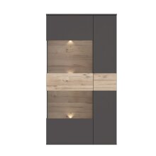 Vitrine >COMO< in Uni Wolfram Grau/ Planked Eiche...
