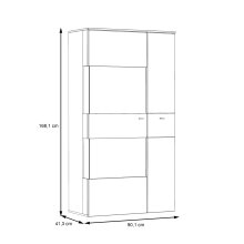Vitrine >COMO< in Uni Wolfram Grau/ Planked Eiche Dekor inkl. Beleuchtung - 90,1x168,1x41,3cm (BxHxT)