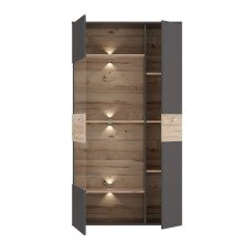 Vitrine >COMO< in Uni Wolfram Grau/ Planked Eiche...