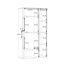 Vitrine >COMO< in Uni Wolfram Grau/ Planked Eiche Dekor inkl. Beleuchtung - 90,1x168,1x41,3cm (BxHxT)