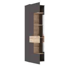 Vitrine >COMO< in Uni Wolfram Grau / Planked Eiche Dekor inkl. Beleuchtung - 60,4x203,3x41,3cm (BxHxT)