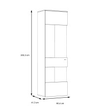 Vitrine >COMO< in Uni Wolfram Grau / Planked Eiche Dekor inkl. Beleuchtung - 60,4x203,3x41,3cm (BxHxT)