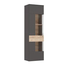 Vitrine >COMO< in Uni Wolfram Grau / Planked Eiche Dekor inkl. Beleuchtung - 60,4x203,3x41,3cm (BxHxT)