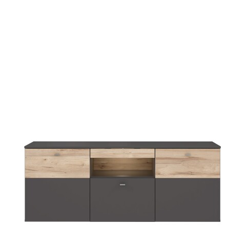 Lowboard >COMO< in Grau / Planked Eiche Dekor mit 2 Türen - 149,8x59,3x52 (BxHxT)