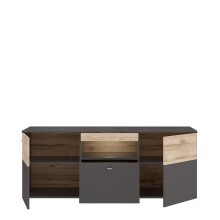 Lowboard >COMO< in Grau / Planked Eiche Dekor mit 2 Türen - 149,8x59,3x52 (BxHxT)