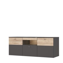 Lowboard >COMO< in Grau / Planked Eiche Dekor mit 2 Türen - 149,8x59,3x52 (BxHxT)