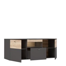 Lowboard >COMO< in Grau / Planked Eiche Dekor mit 2 Türen - 149,8x59,3x52 (BxHxT)