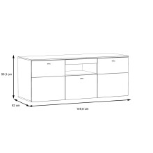 Lowboard >COMO< in Grau / Planked Eiche Dekor mit 2 Türen - 149,8x59,3x52 (BxHxT)