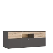 Lowboard >COMO< in Grau / Planked Eiche Dekor mit 2 Türen - 149,8x59,3x52 (BxHxT)