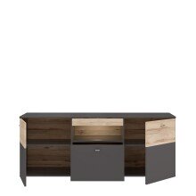 Lowboard >COMO< in Grau / Planked Eiche Dekor mit 2 Türen - 149,8x59,3x52 (BxHxT)