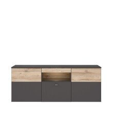 Lowboard >COMO< in Grau / Planked Eiche Dekor mit 2...