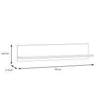 Wandregal >COMO< in Uni Wolfram Grau/ Planked Eiche Dekor - 149,8x28,5x21,5cm (BxHxT)