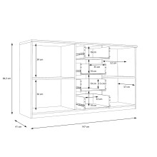Sideboard >GLORIA< in Sonoma Eiche Dekor, 2 Türen, 4 Schubladen - 147x84,3x41cm (BxHxT)