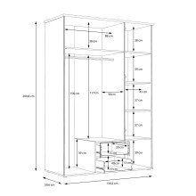 Drehtürenschrank >GLORIA< in Sonoma Eiche Dekor / Spiegel, 3 Türen - 139,2x200,8x59,6cm (BxHxT)