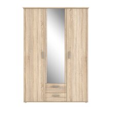 Drehtürenschrank >GLORIA< in Sonoma Eiche Dekor / Spiegel, 3 Türen - 139,2x200,8x59,6cm (BxHxT)