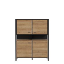 Highboard >HIGH ROCK< in Schwarz/ Riviera Eiche Dekor, 4 Türen - 121,3x152,3x40,2cm (BxHxT)