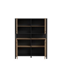 Highboard >HIGH ROCK< in Schwarz/ Riviera Eiche Dekor, 4 Türen - 121,3x152,3x40,2cm (BxHxT)