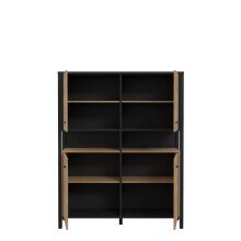 Highboard >HIGH ROCK< in Schwarz/ Riviera Eiche Dekor, 4 Türen - 121,3x152,3x40,2cm (BxHxT)