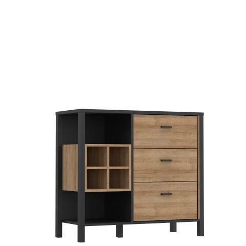 Kommode >HIGH ROCK< in Schwarz/ Riviera Eiche Dekor, 3 Schubladen - 93,3x85,1x40,2cm (BxHxT)