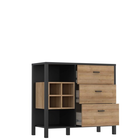 Kommode >HIGH ROCK< in Schwarz/ Riviera Eiche Dekor, 3 Schubladen - 93,3x85,1x40,2cm (BxHxT)