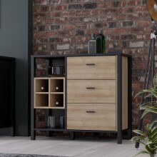 Kommode >HIGH ROCK< in Schwarz/ Riviera Eiche Dekor, 3 Schubladen - 93,3x85,1x40,2cm (BxHxT)