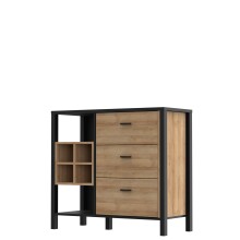 Kommode >HIGH ROCK< in Schwarz/ Riviera Eiche Dekor, 3 Schubladen - 93,3x85,1x40,2cm (BxHxT)