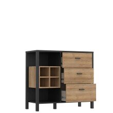 Kommode >HIGH ROCK< in Schwarz/ Riviera Eiche Dekor, 3 Schubladen - 93,3x85,1x40,2cm (BxHxT)