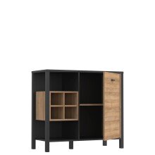 Kommode >HIGH ROCK< in Schwarz/ Riviera Eiche Dekor - 93,3x85,1x40,2cm (BxHxT)