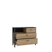 Kommode >HIGH ROCK< in Schwarz/ Riviera Eiche Dekor, 3 Schubladen - 104,8x85,1x40,2 (BxHxT)