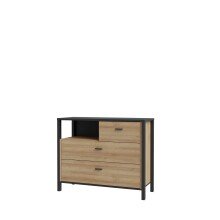 Kommode >HIGH ROCK< in Schwarz/ Riviera Eiche Dekor, 3 Schubladen - 104,8x85,1x40,2 (BxHxT)