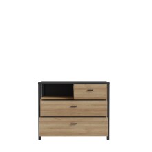 Kommode >HIGH ROCK< in Schwarz/ Riviera Eiche Dekor, 3 Schubladen - 104,8x85,1x40,2 (BxHxT)