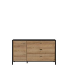 Sideboard >HIGH ROCK< in Schwarz/ Riviera Eiche Dekor, 3 Schubladen, 1 Tür - 151,3x85,1x40,2cm (BxHxT)