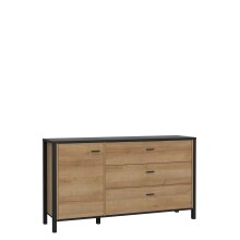 Sideboard >HIGH ROCK< in Schwarz/ Riviera Eiche Dekor, 3 Schubladen, 1 Tür - 151,3x85,1x40,2cm (BxHxT)