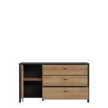 Sideboard >HIGH ROCK< in Schwarz/ Riviera Eiche Dekor, 3 Schubladen, 1 Tür - 151,3x85,1x40,2cm (BxHxT)