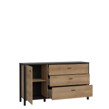 Sideboard >HIGH ROCK< in Schwarz/ Riviera Eiche Dekor, 3 Schubladen, 1 Tür - 151,3x85,1x40,2cm (BxHxT)