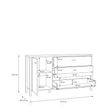 Sideboard >HIGH ROCK< in Schwarz/ Riviera Eiche Dekor, 3 Schubladen, 1 Tür - 151,3x85,1x40,2cm (BxHxT)