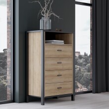 Hochkommode >HIGH ROCK< in Schwarz / Riviera Eiche Dekor, 4 Schubladen - 69,8x110,7x40,2cm (BxHxT)