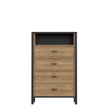 Hochkommode >HIGH ROCK< in Schwarz / Riviera Eiche Dekor, 4 Schubladen - 69,8x110,7x40,2cm (BxHxT)