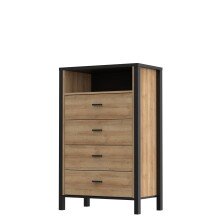 Hochkommode >HIGH ROCK< in Schwarz / Riviera Eiche Dekor, 4 Schubladen - 69,8x110,7x40,2cm (BxHxT)