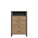 Hochkommode >HIGH ROCK< in Schwarz / Riviera Eiche Dekor, 4 Schubladen - 69,8x110,7x40,2cm (BxHxT)