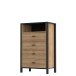 Hochkommode >HIGH ROCK< in Schwarz / Riviera Eiche Dekor, 4 Schubladen - 69,8x110,7x40,2cm (BxHxT)