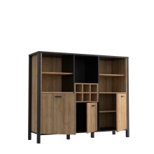 Highboard >HIGH ROCK< in Schwarz/ Riviera Eiche Dekor, 11 Fächer, - 139,4x117,1x40,2cm (BxHxT)