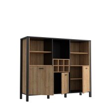 Highboard >HIGH ROCK< in Schwarz/ Riviera Eiche Dekor, 11 Fächer, - 139,4x117,1x40,2cm (BxHxT)