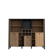 Highboard >HIGH ROCK< in Schwarz/ Riviera Eiche Dekor, 11 Fächer, - 139,4x117,1x40,2cm (BxHxT)