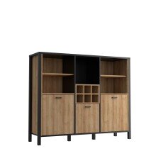 Highboard >HIGH ROCK< in Schwarz/ Riviera Eiche Dekor, 11 Fächer, - 139,4x117,1x40,2cm (BxHxT)