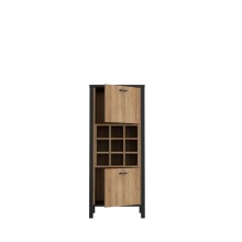 Bartisch >HIGH ROCK< in Schwarz / Riviera Eiche Dekor, 11 Fächer, 2 Türen - 151,5x120,3x49,2cm (BxHxT)