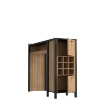 Bartisch >HIGH ROCK< in Schwarz / Riviera Eiche Dekor, 11 Fächer, 2 Türen - 151,5x120,3x49,2cm (BxHxT)