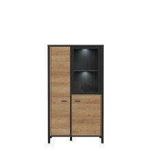 Stauraumvitrine >HIGH ROCK< in Schwarz/ Riviera Eiche Dekor - 86,3x152,3x40,2cm (BxHxT)